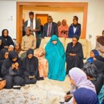 R-L (seated) First Lady of Nigeria Senator Oluremi Tinubu with widow of Late Former President Muhammadu Buhari Hajia Aisha Buhari with wives of State Governors, Wives of the Leadership of the National Assembly, Wives of Ministers, Wives of Service Chiefs, when the First Lady led them on a condolence visit to the Buharis at their Daura Residence on Saturday 19th July 2025