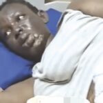 Cynthia on hospital bed. Inset- Cynthia before the attack