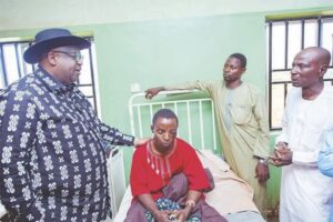 Governor Mutfwang visits to those injured receiving treatment at the General Hospital Mangu