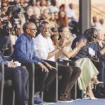 Rwanda President, Paul Kagame, Masai Ujiri President Zaria court and other dignitaries at the unveling of Zaria Court in Kigali.