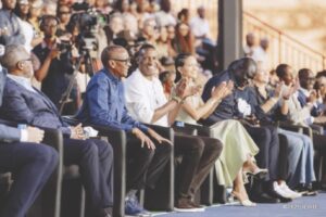 Rwanda President, Paul Kagame, Masai Ujiri President Zaria court and other dignitaries at the unveling of Zaria Court in Kigali.