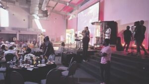 Whobaadblood around the stage after arranging the sound systems for the Manchester performance