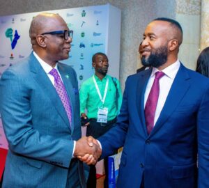 President/CEO, Regional Maritime Development Bank (RMDB), Adeniran Aderogba (left) and Kenya’s Cabinet Secretary for Mining and Blue Economy, Hassan Ali Joho (right), at the African Natural Resources and Energy Investment Summit, held at the State House Conference Centre, Presidential Villa, Abuja