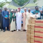 Borno State Commissioner of Health, Prof Baba Mallam Gana (middle) and UNICEF officials during the handing over of 2,254 cartons of Ready-to-Use Therapeutic Food in Maiduguri on Wednesday, July 16