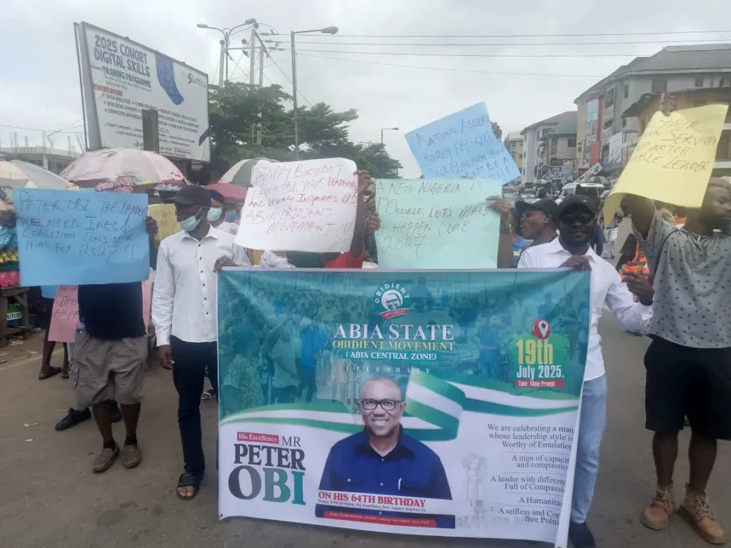 Abia Obidients march for Obi’s 64th birthday