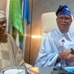 Executive Secretary Nigerian Shippers Council,Dr. Pius Akutah and Chairman , Senate Committee on Transport, Senator Wasiu Eshilokun Sanni during oversight visit by the senators on Thursday in Lagos