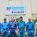 Facility visit: From left: Ogbonna Ajanwachuku, EGTL Technical Manager; George Nwigwe, EGTL Venture General Manager; Segun Kuteyi, Director, NNPC/CNL Joint Venture; Senator Heineken Lokpobiri, Hon. Minister of State for Petroleum Resources (Oil); Jim Swartz, Chairman and Managing Director, Chevron Nigeria Limited; Olusoga Oduselu, General Manager, Policy, Government and Public Affairs (PGPA) and Andew Omomehin, General Manager Operations, NNPC/CNL JV.