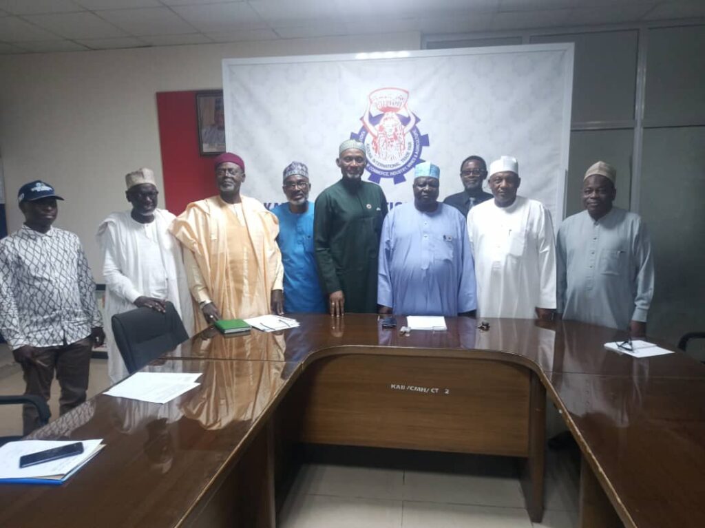 KADCCIMA President, ESV Ishaya Idi (Navy Blue middle) flanked by the committee members shortly after their inauguration on Monday, August 18, 2025