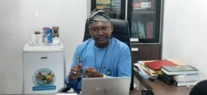 The Principal Special Assistant (PSA) to Governor Hyacinth Alia on Human Trafficking and Child Labour, Hon. Emmanuel Anundu stressing a point during the briefing