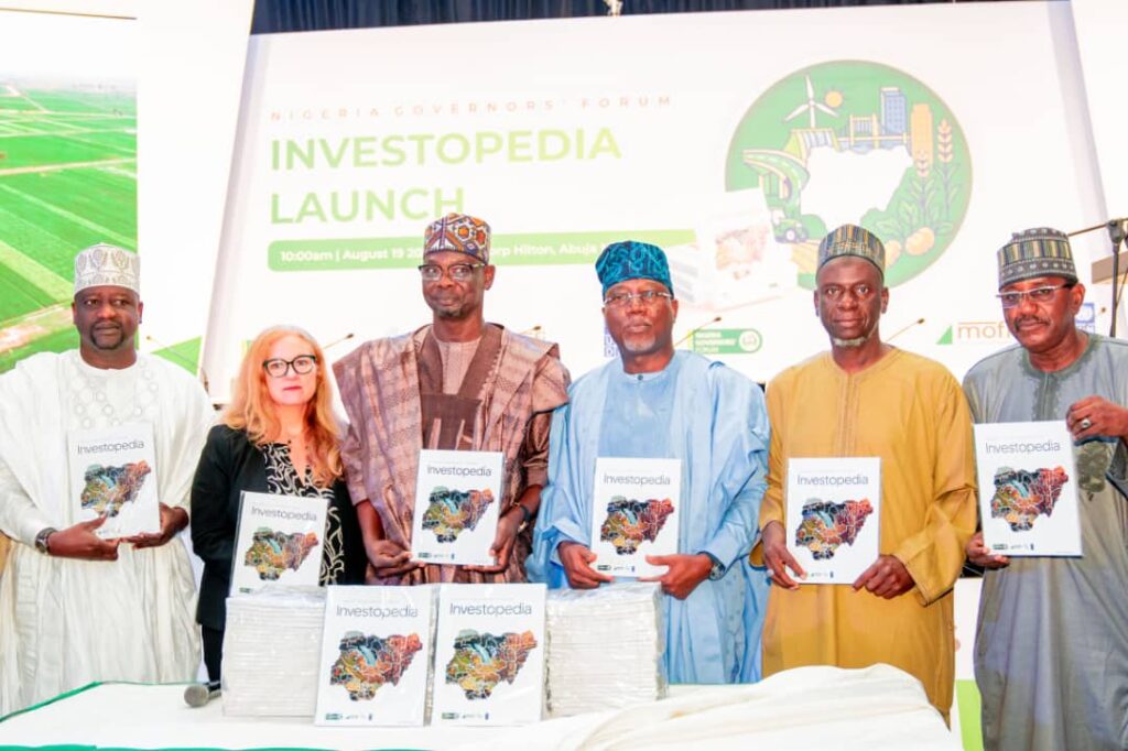 Representative of NGF Chairman, Nasarawa State Governor Abdullahi Sule (middle), Governor of Ondo State, Lucky Aiyedatiwa),  Counselor for Economic Affairs at the US Embassy in Nigeria, Christine Harbaugh (left of Governor Sule), and other dignitaries at the launch of NGF Investopedia, a pioneering investment platform aimed at unlocking capital flows into bankable projects across all 36 states