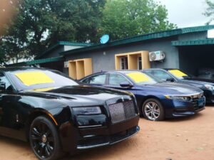 The Rolls Royce and other luxury vehicles intercepted and seized by the operatives of the Ogun 1 Area Command of the Nigeria Customs Service