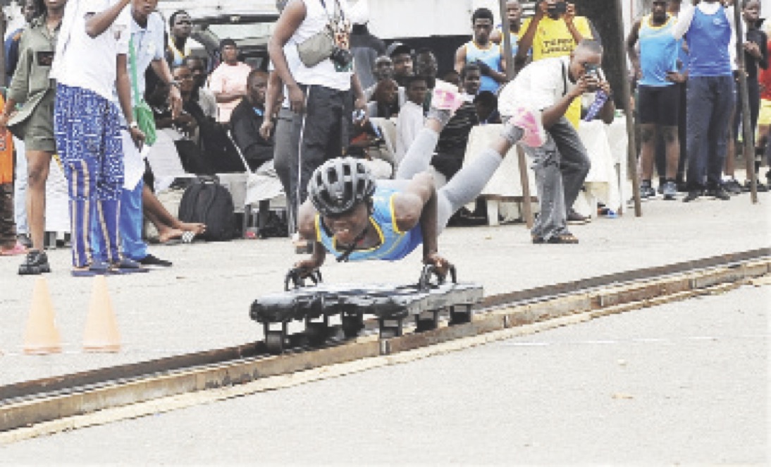 A junior athlete competing in the Skeleton event at the recent National Push Championship, in Lagos.