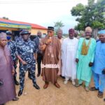 Bauchi State Commissioner for Local Government and Chieftaincy Affairs Babayo Tilde, Bauchi State Commissioner of Police, Sani-Omolori Aliyu and Bogoro community leaders (Photo credit: Umar Sani)