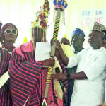 Oba Ogunoye receiving his staff of office 24 years after becoming king