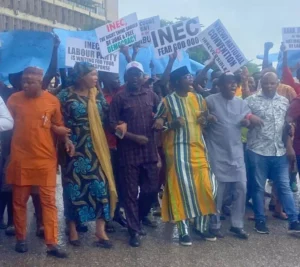 Protesters at INEC HQ