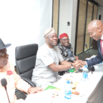 L–R: Bayelsa State Governor, Douye Diri; Oyo State Governor, Seyi Makinde; former Senate president and Chairman, PDP Board of Trustees, Adolphus Wabara and Deputy of Enugu State, Dr Ifeanyi Ossai, during the PDP Southern Zoning Consultative Summit in Lagos, yesterday.
