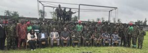 Commander 63 Brigade/Headquarters Sector 1 Joint Task Force South- South OPDS, Brigadier General Moronfolu Shonibare, (seated middle) flanked by invited dignitaries and graduating soldiers at the event held in Effurun, weekend