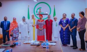 4th from the left, Hadiza Usman, SA to the President on Policy and Coordination, Chairman/ CEO NiDCOM, 5th Hon. Dr. Abike Dabiri-Erewa, 6th Secretary to NiDCOM, Sule Bassi, and other members of staff, after a strategic meeting on prioritizing Diaspora Engagement for National Development