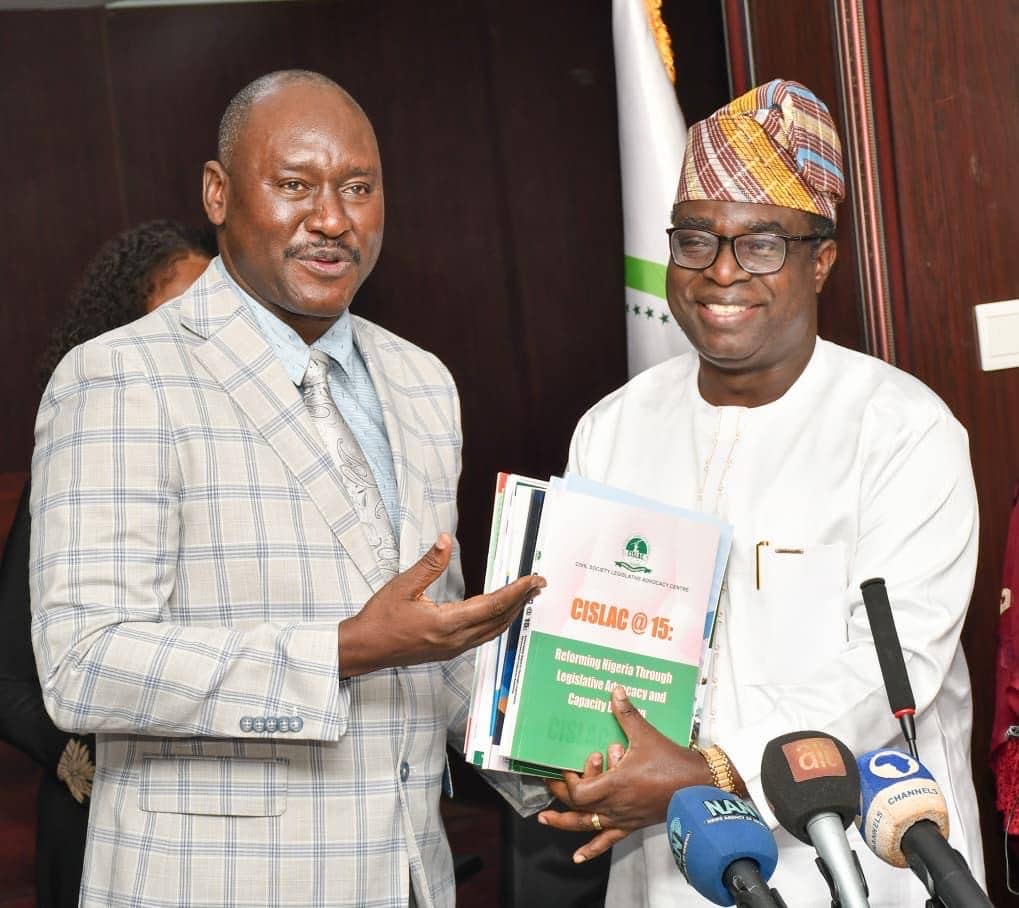 Executive Director of CISLAC and Head of Transparency International Nigeria, Auwal Musa Rafsanjani with Acting Chairman, Federal Character Commission (FCC), Oladele Kayode, during advocacy visit by CISLAC to the Commission on Thursday in Abuja