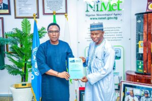 Prof. Charles Anosike DG/CEO NiMet (Left) and Dr. Mahmud Mustafa Head of Missions C-WINS