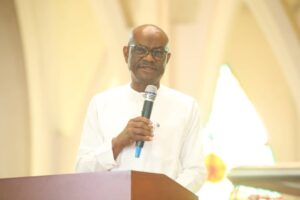 Minister of the Federal Capital Territory (FCT) Nyesom Wike at the funeral service of first female Head of Service of the Federal Capital Territory Administration (FCTA), Late Grace Adayilo, held at the Christian Ecumenical Centre in Abuja, on Saturday September 20, 2025