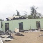 A big building razed in the Ekpaomaka and Inyimegu crisis