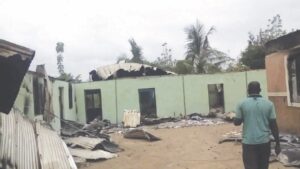 A big building razed in the Ekpaomaka and Inyimegu crisis