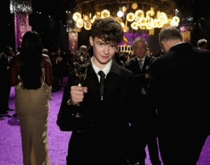 Actor Owen Cooper with his Emmy Award