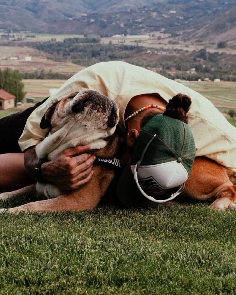 Lewis Hamilton and his pet dog Roscoe