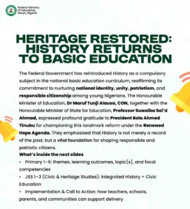 Reintroduced history: Pupils to study subject from Primary 1 to JSS 3