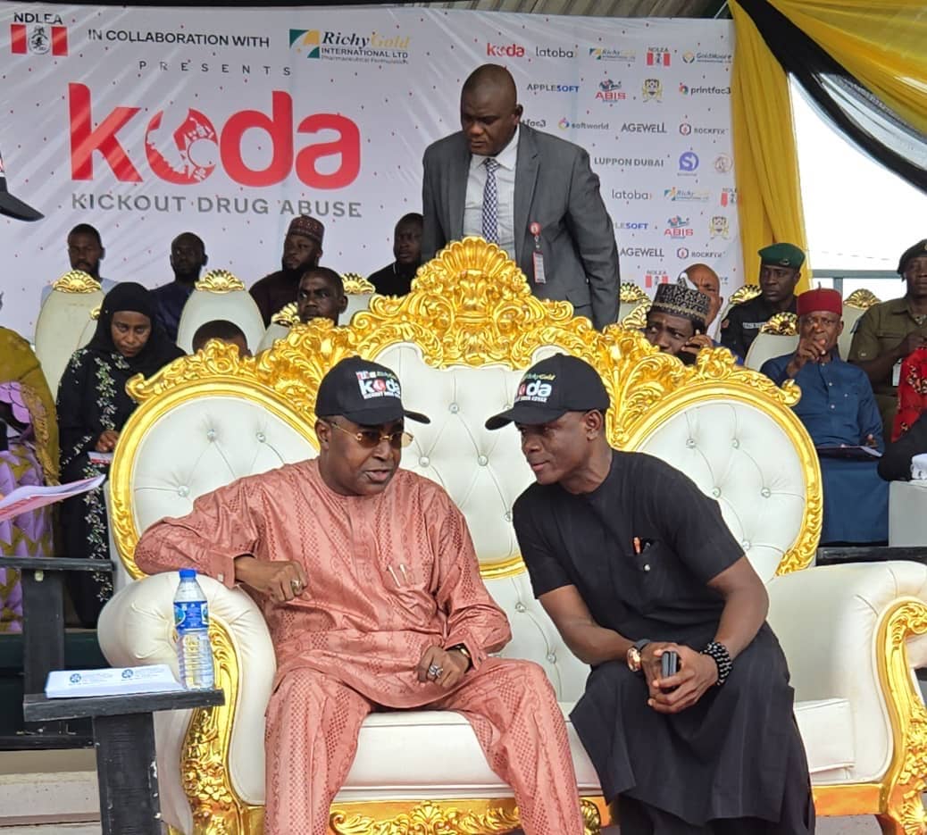 Chairman and Chief Executive of the Nigeria Drug Law Enforcement Agency (NDLEA) Brigadier General Mohammed Buba Marwa (retd) and Managing Director of RichyGold International and convener of the KODA initiative, Jude Onwusonye, at the occasion in Old Parade Ground, Area 10, Abuja