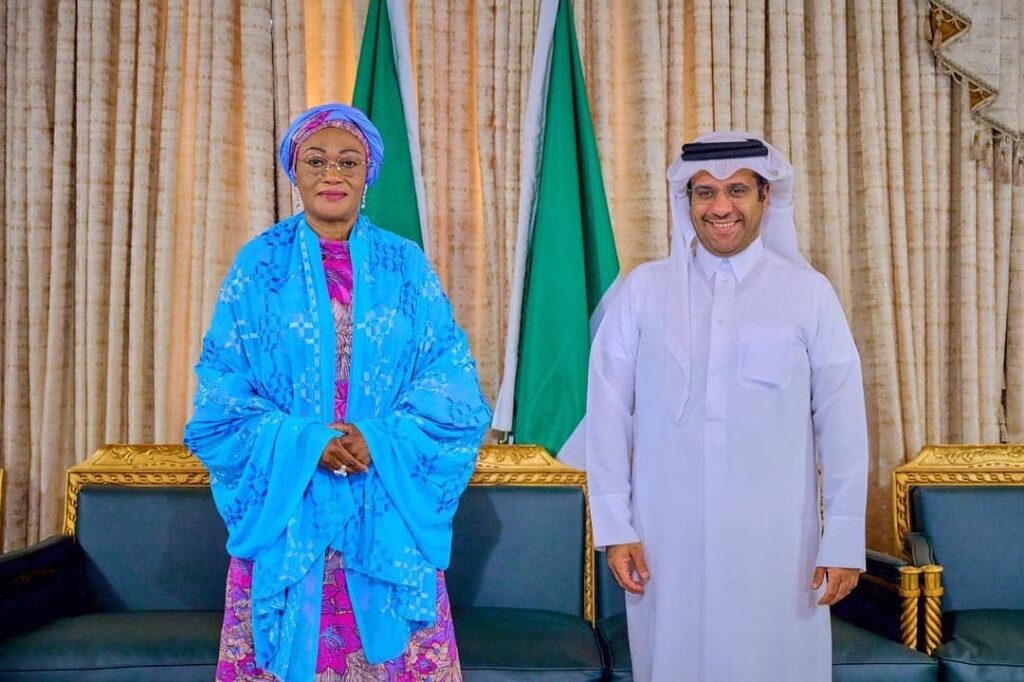 First Lady of Nigeria, Oluremi Tinubu with the Ambassador of the State of Quatar to Nigeria, Dr Ali Bin Al-Hajri during his visit to the First Lady at the State House Abuja on Wednesday 17th September, 2025