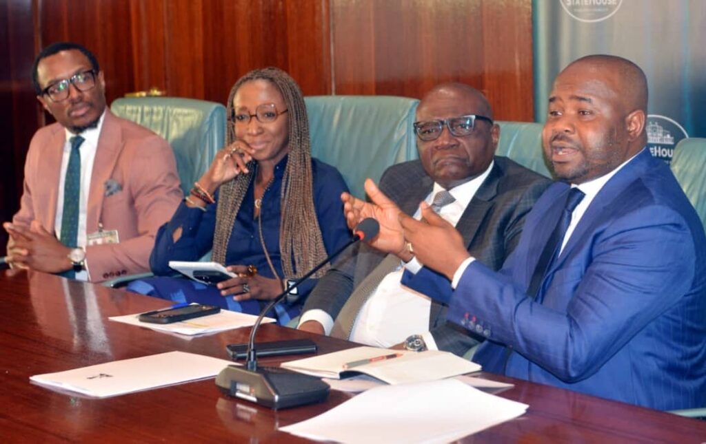 L-R: Senior Special Assistant to the President on Finance and Economic, Adenike Olaoye; Special Adviser to the President on Information and Strategy, Bayo Onanuga; Chairman, Federal Inland Revenue Service (FIRS), Zaccheus Adedeji; Special Adviser to President on Media and Public Communications, Sunday Dare and Senior Special Assistant to the President on Digital/ New Media, O’tega Ogra, during the meet the press briefing, at the Presidential Villa Abuja, Tuesday September 23, 2025