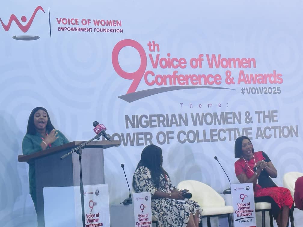 Ogun State Commissioner for Women Affairs and Social Development, Adijat Adeleye-Oladapo, at the 9th Voice of Women Conference and Awards during the  Fireside Chat: “Breaking Barriers through the Power of Community”, on Thursday, October 2, 2025, in Abuja