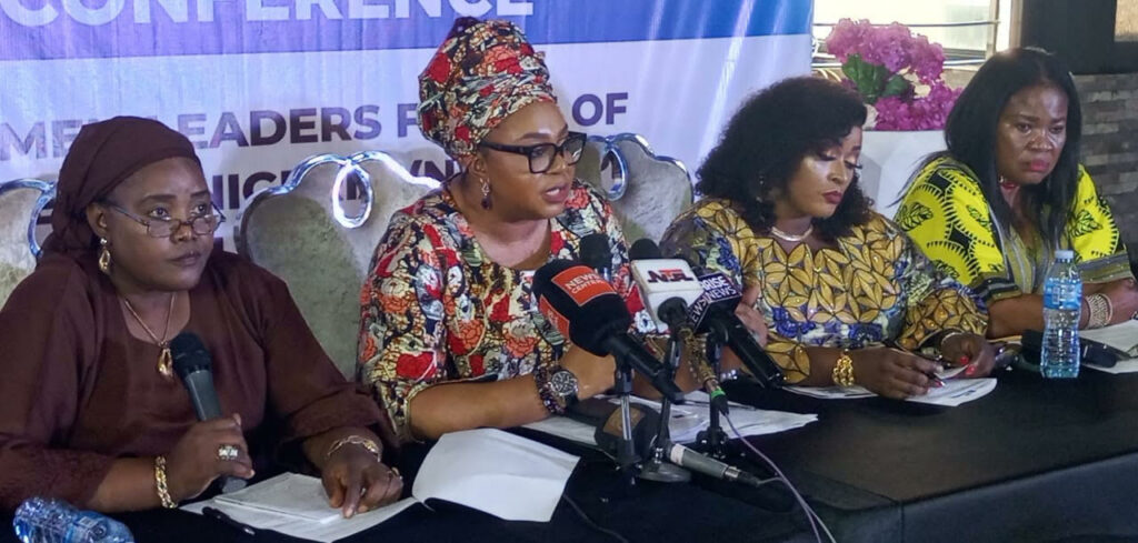 From left: Publicity Secretary, National Woman Leaders Forum of Political Parties in Nigeria (NWLFPPN), Sa’adatu Abdullahi; National President, Amina Bryhn; Financial Secretary, Anita Chukwu and Organizing Secretary, Elizabeth Nwokeocha during the press conference on dialogue session on Women Inclusion and the special seats bill held in Abuja on Tuesday, October 7, 2025