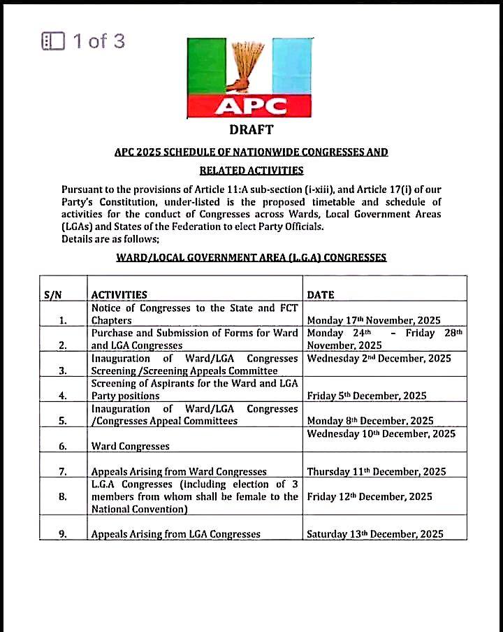APC disowns fake Congress timetable