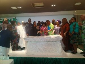 Prof Mojisola Adeyeye, Director General, NAFDAC with other dignitaries unveiling the Strategy and Roadmap for Trans Fatty Acids Regulation in Lagos