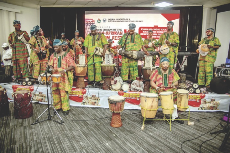 A troupe performing during the Pan-Afrikan Drum Festival