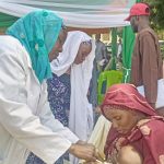 Borno governor’s wife, Dr Falmata Zulum, administers vaccine during the Integrated measles:rubella vaccination campaign in Maiduguri