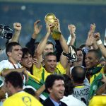 Brazil team with the World Cup trophy