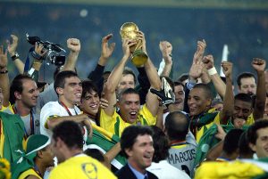 Brazil team with the World Cup trophy