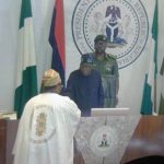 INEC Chairman Joash Amupitan being sworn-in by President Bola Tinubu