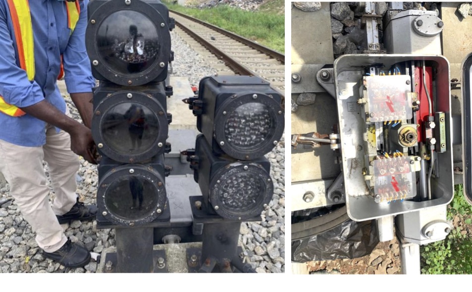 Vandalised signal, communication equipment.