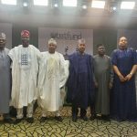 Aminu Masari (4th right), Echono (left) and TETFund Board of Trustees members at the Town Hall meeting in Lagos