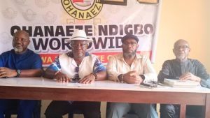 Hon Kayceey Chidiadi (second right) president Ohaneze ,Akwa Ibom chapter with treasurer , vice president and publicity Secretary during press conference in Uyo
