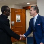 Nigeria’s National Secuity Adviser Nuhu Ribadu and US Secretary of War Pete Hegseth shaking hands in Washington, D.C.