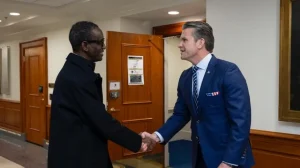 Nigeria’s National Secuity Adviser Nuhu Ribadu and US Secretary of War Pete Hegseth shaking hands in Washington, D.C.