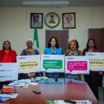-R: Director – Gender Affairs Department, Nigeria Governors’ Forum and CEO Governors’ Spouses Forum, Hauwa Haliru, Founder WILAN Global, Abosede George-Ogan, Founder and chairperson of Women in Successful Careers – WISCAR, Amina Oyagbola, Executive Director for WIMBIZ – Women in Management, Business and Public Service; Omowunmi Akingbohungbe, Executive Secretary – Women in Successful Careers, WISCAR, Ekemini Akpakpan  and Technical Team Lead Gender Affairs Department, Nigeria Governors’ Forum,  Rachael Pinda, during an advocacy visit by WILAN, WIMBIZ, WISCAR, the Nigerian Governors’ Forum to the ministry on Thursday