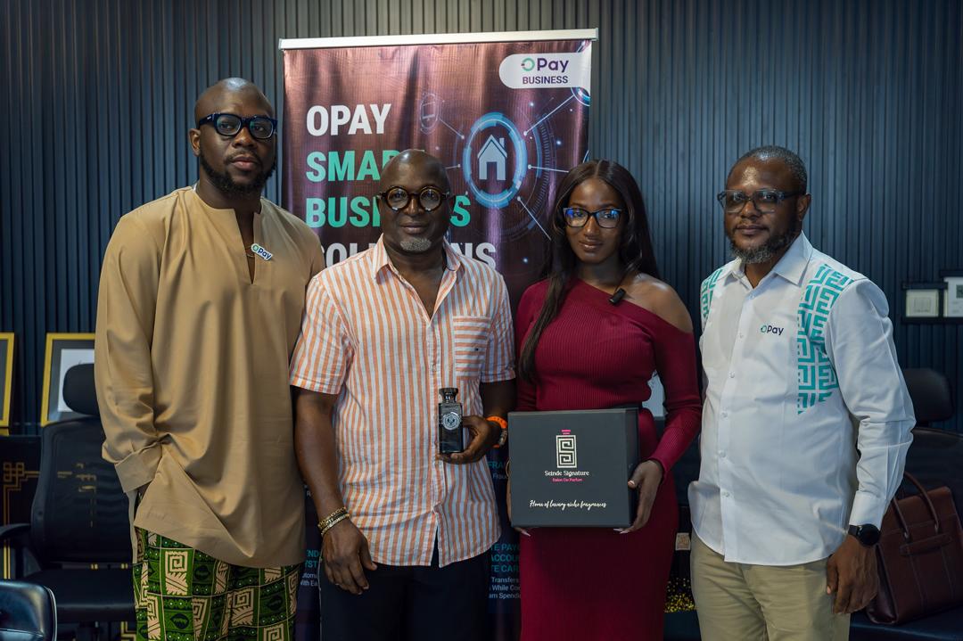 Left-Right:  Mr Oluwaseun Avivva- Opay marketing manager Mr Seinde Olusola CEO Seinde signature limited  Ms Oreoluwa Olusola – GM Seinde signature  Mr Oladapo Lawal Solarin- Opay Director
