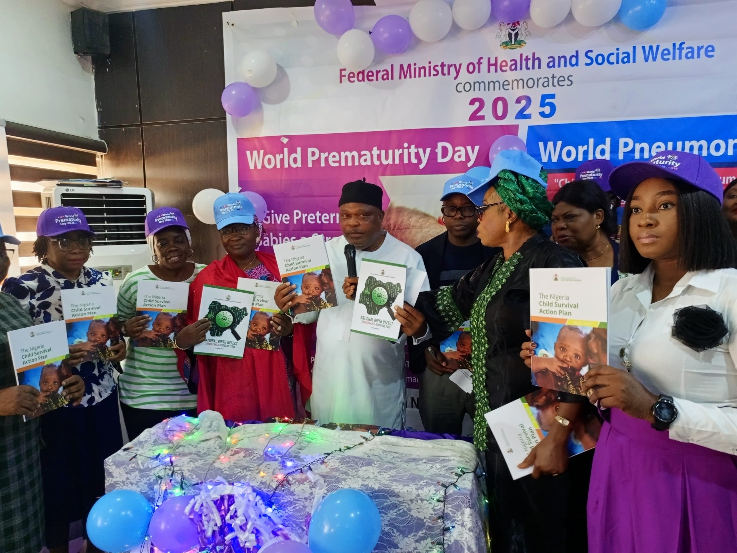 The Director of Health Promotion, Mr. John Urakpa, and other stakeholders at the commemoration of the 2025 World Pneumonia and Prematurity Days, as well as the launch of the Nigerian Child Survival Action Plan and the National Birth Defect Surveillance Guideline. Credit: Lara Adejoro